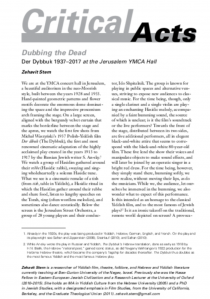 Dubbing the Dead: Der Dybbuk 1937–2017 at the Jerusalem YMCA Hall by Zehavit Stern (TDR, 63, 2, 2019)